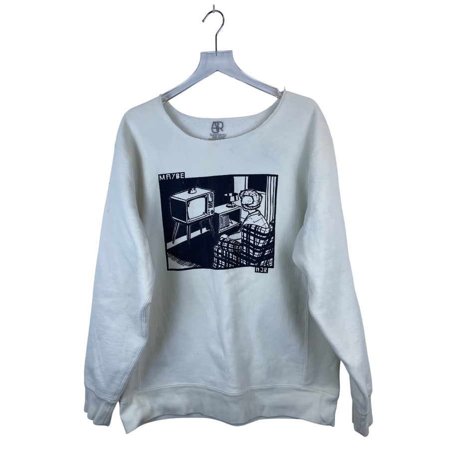 AJR Mens White Graphic Crewneck Sweatshirt Abstract Print XL