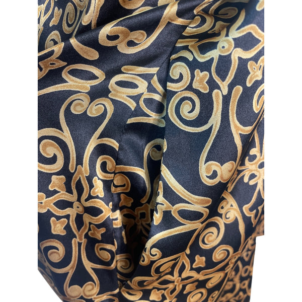 Natori Black & Gold Satin Kimono Robe With Belted Waist & Long Sleeves
