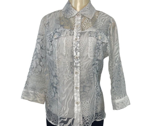 Cali and New York Women's White Sheer Button-Up Blouse & Tank Set Sz M/MP