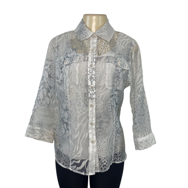 Cali and New York Women's White Sheer Button-Up Blouse & Tank Set Sz M/MP