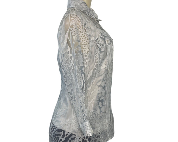 Cali and New York Women's White Sheer Button-Up Blouse & Tank Set Sz M/MP