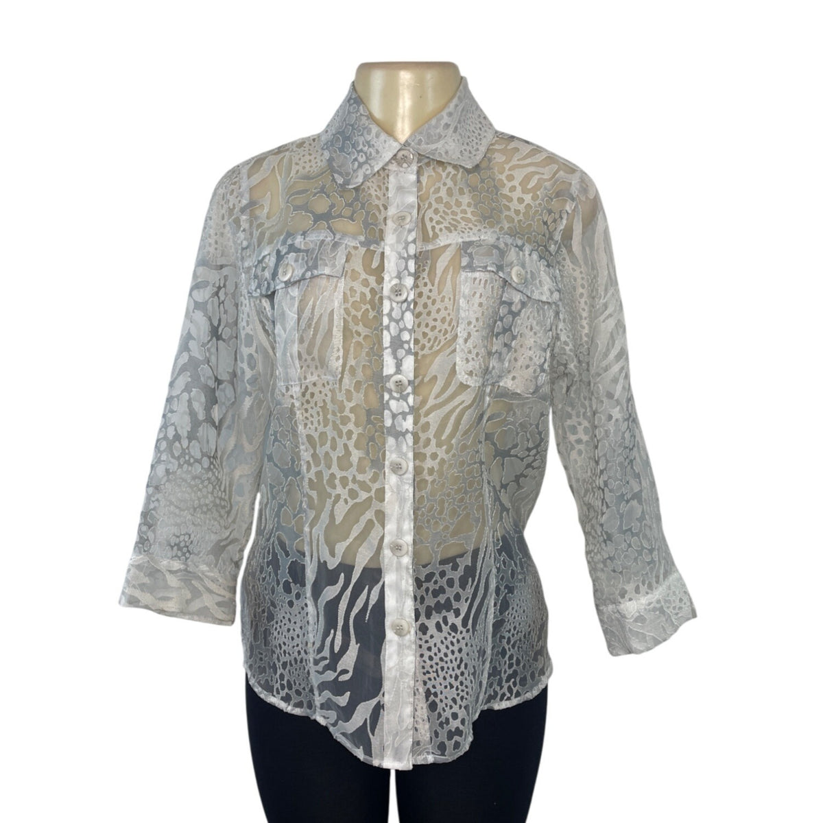 Cali and New York Women's White Sheer Button-Up Blouse & Tank Set Sz M/MP