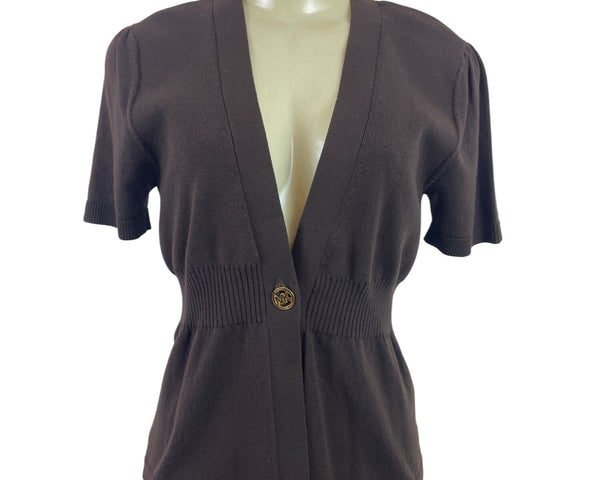 Michael Kors Womens Brown Short Sleeve Knit Cardigan Sweater Size P/M