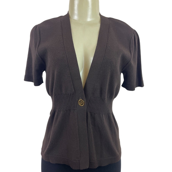 Michael Kors Womens Brown Short Sleeve Knit Cardigan Sweater Size P/M