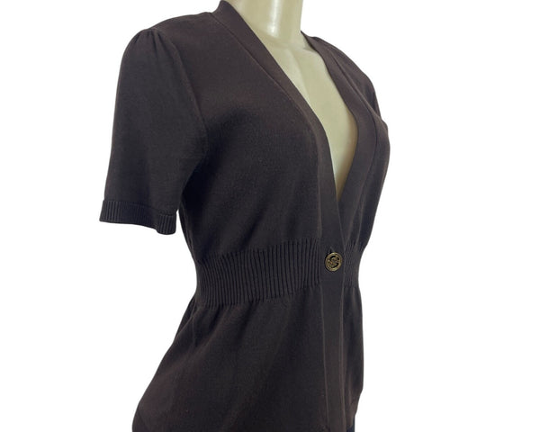 Michael Kors Womens Brown Short Sleeve Knit Cardigan Sweater Size P/M
