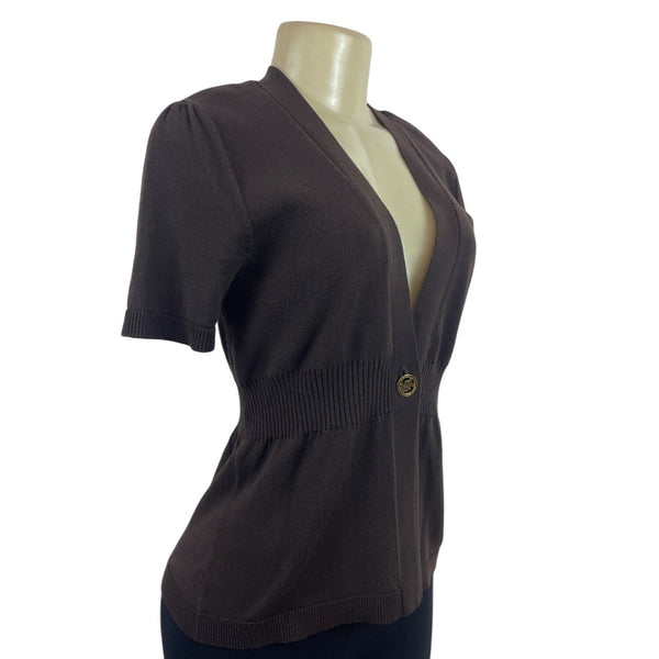 Michael Kors Womens Brown Short Sleeve Knit Cardigan Sweater Size P/M