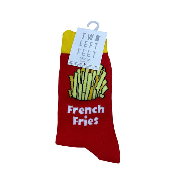Two Left Feet Sock Co French Fries Fun Red/Yellow Novelty Socks Small Feet