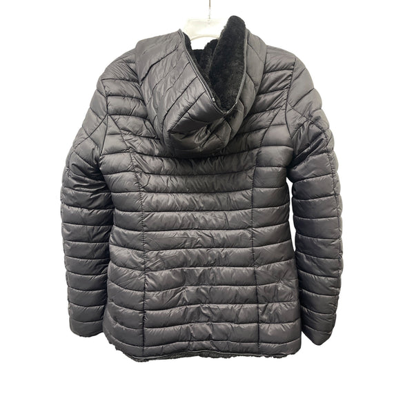 Fashion Nova Womens Black Puffer Jacket Hooded Polyester Fur Lined Size M