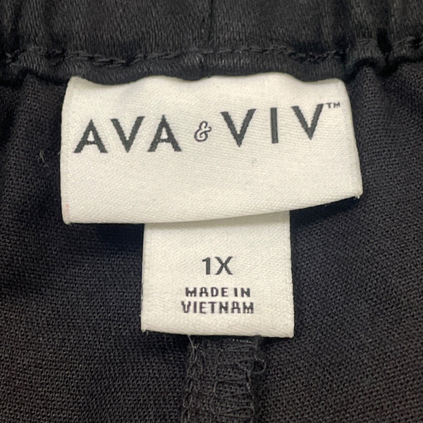 Ava & Viv High-Waist Elastic Belted Womens Black Pants Relaxed Fit Sz 1X - New