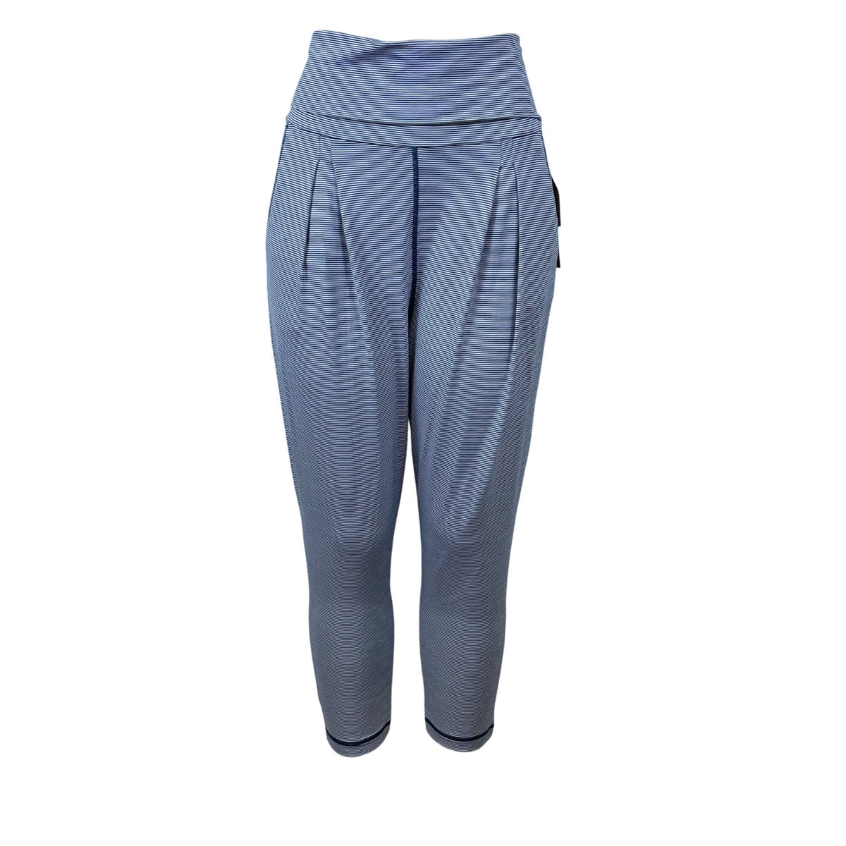 Zella Women’s Grey Striped Stretch Cropped Pants With High Waist Sz M - New