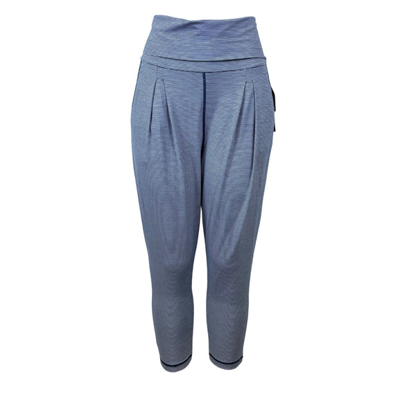 Zella Women’s Grey Striped Stretch Cropped Pants With High Waist Sz M - New