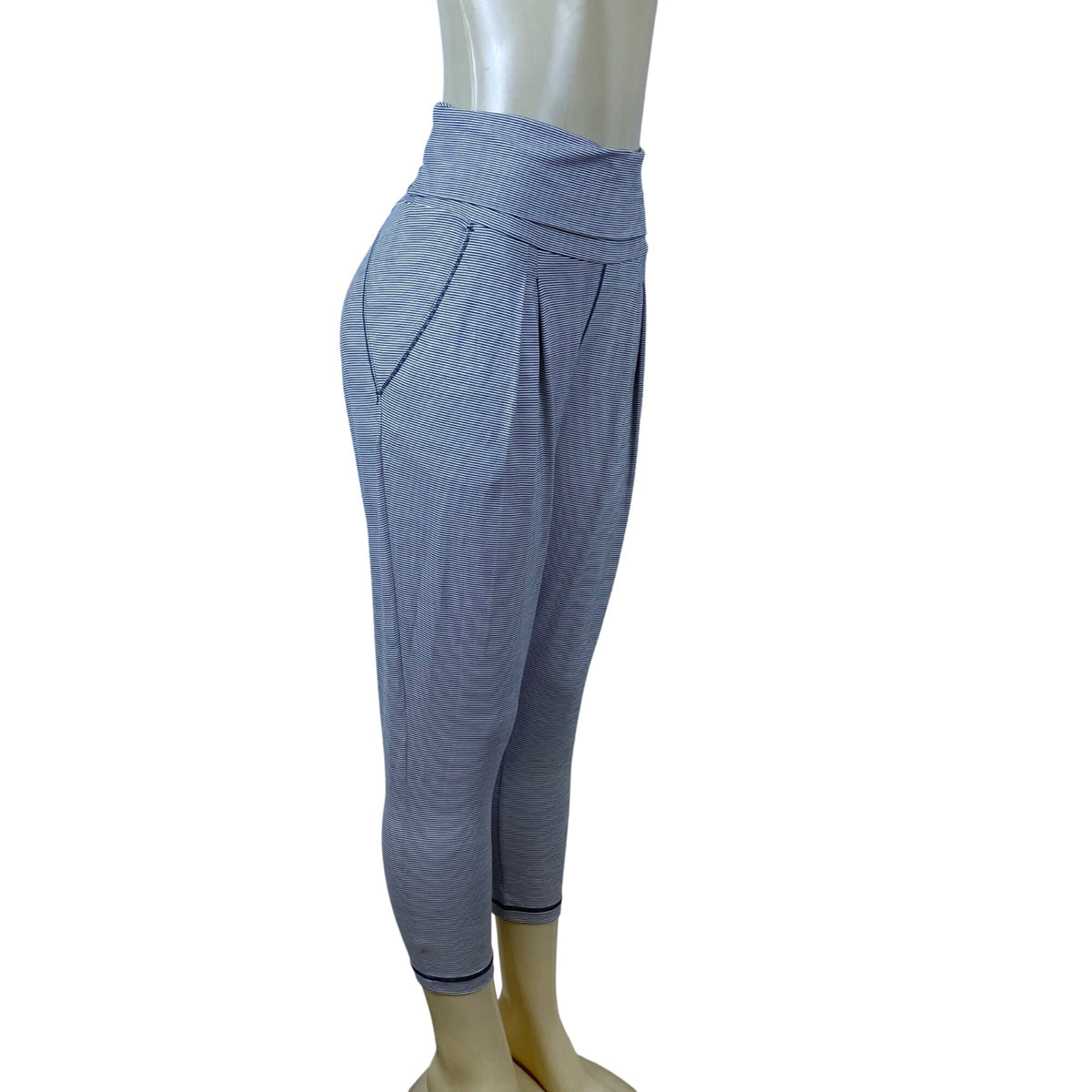 Zella Women’s Grey Striped Stretch Cropped Pants With High Waist Sz M - New