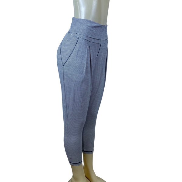 Zella Women’s Grey Striped Stretch Cropped Pants With High Waist Sz M - New