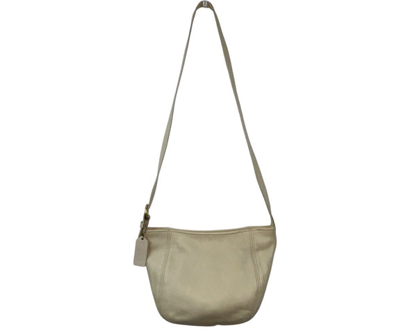 Vintage Coach Ivory White Leather Signature Embossed Tag Shoulder Bag Sz M