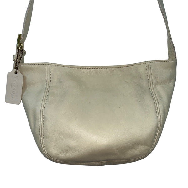Vintage Coach Ivory White Leather Signature Embossed Tag Shoulder Bag Sz M