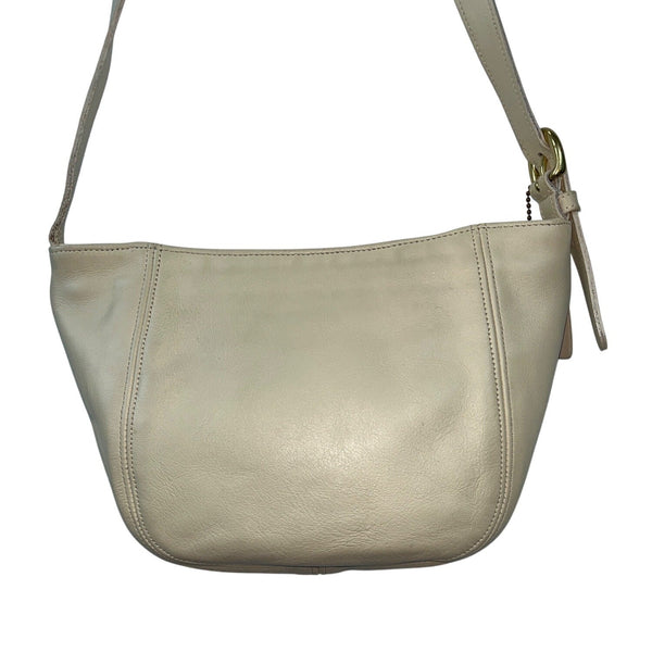 Vintage Coach Ivory White Leather Signature Embossed Tag Shoulder Bag Sz M
