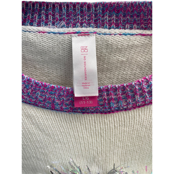 No Boundaries Girls Unicorn Believe Sweater White Multi-Color Size L (11-13)