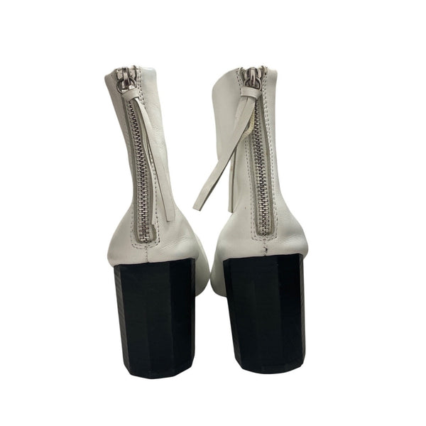 Grey City Womens White Leather Zipper Back Block Heel Ankle Boots Size 8.5