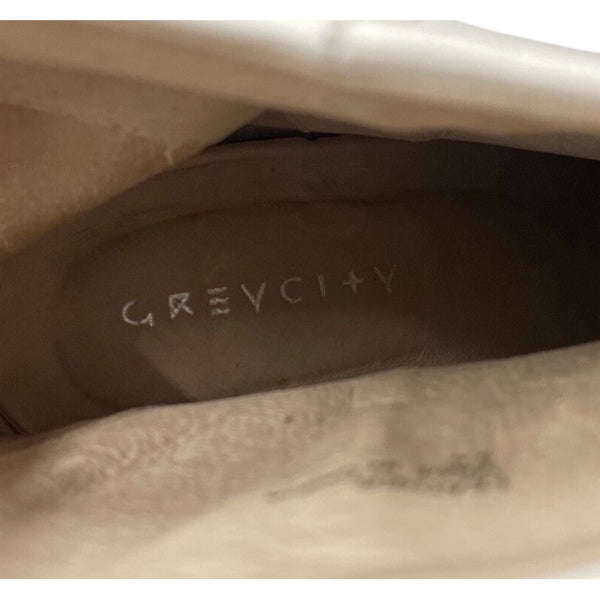 Grey City Womens White Leather Zipper Back Block Heel Ankle Boots Size 8.5