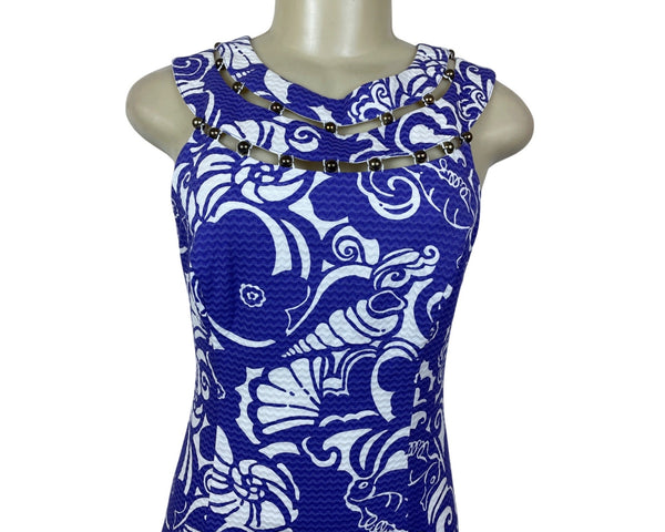 Lilly Pulitzer Purple & White Sleeveless Chain Detail Bodycon Dress Size 0