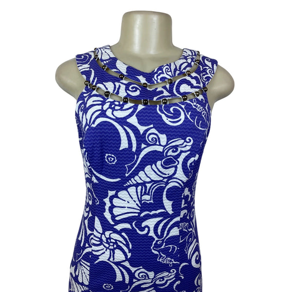 Lilly Pulitzer Purple & White Sleeveless Chain Detail Bodycon Dress Size 0