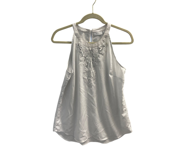 New York & Company Womens Ivory Embroidered Halter Satin Top Size M
