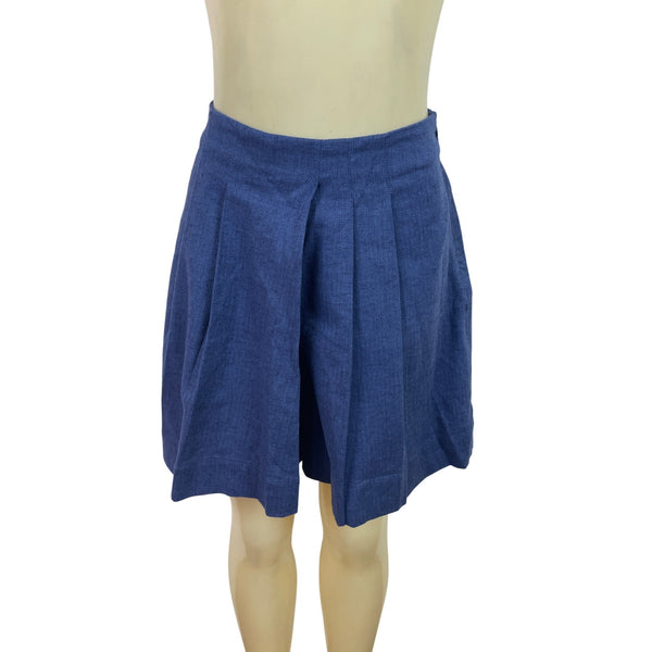 Banana Republic Womens Pleated Linen-Blend Shorts Blue Elastic Waist Sz M - New
