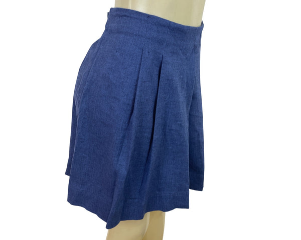Banana Republic Womens Pleated Linen-Blend Shorts Blue Elastic Waist Sz M - New
