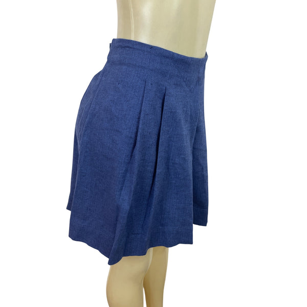 Banana Republic Womens Pleated Linen-Blend Shorts Blue Elastic Waist Sz M - New