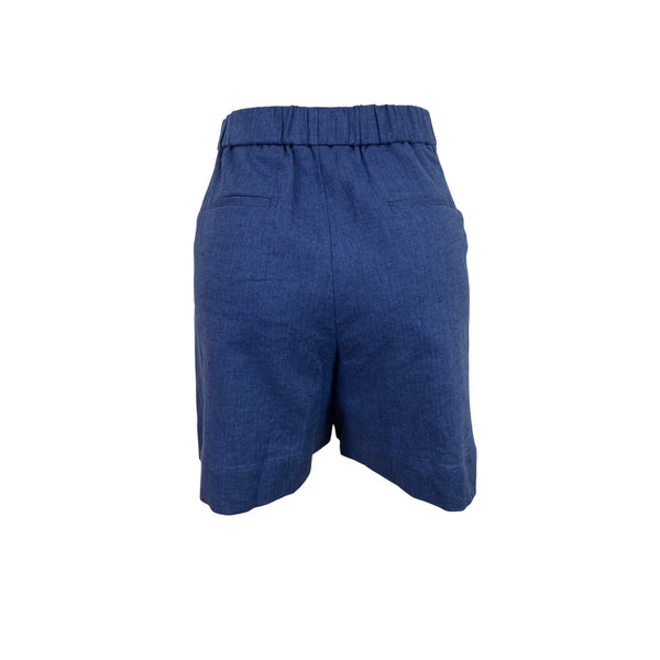 Banana Republic Womens Pleated Linen-Blend Shorts Blue Elastic Waist Sz M - New