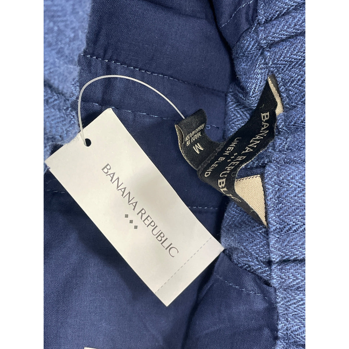 Banana Republic Womens Pleated Linen-Blend Shorts Blue Elastic Waist Sz M - New