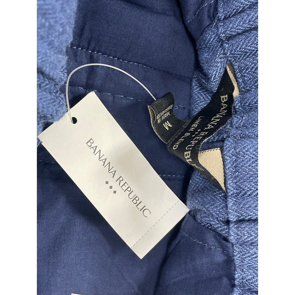 Banana Republic Womens Pleated Linen-Blend Shorts Blue Elastic Waist Sz M - New