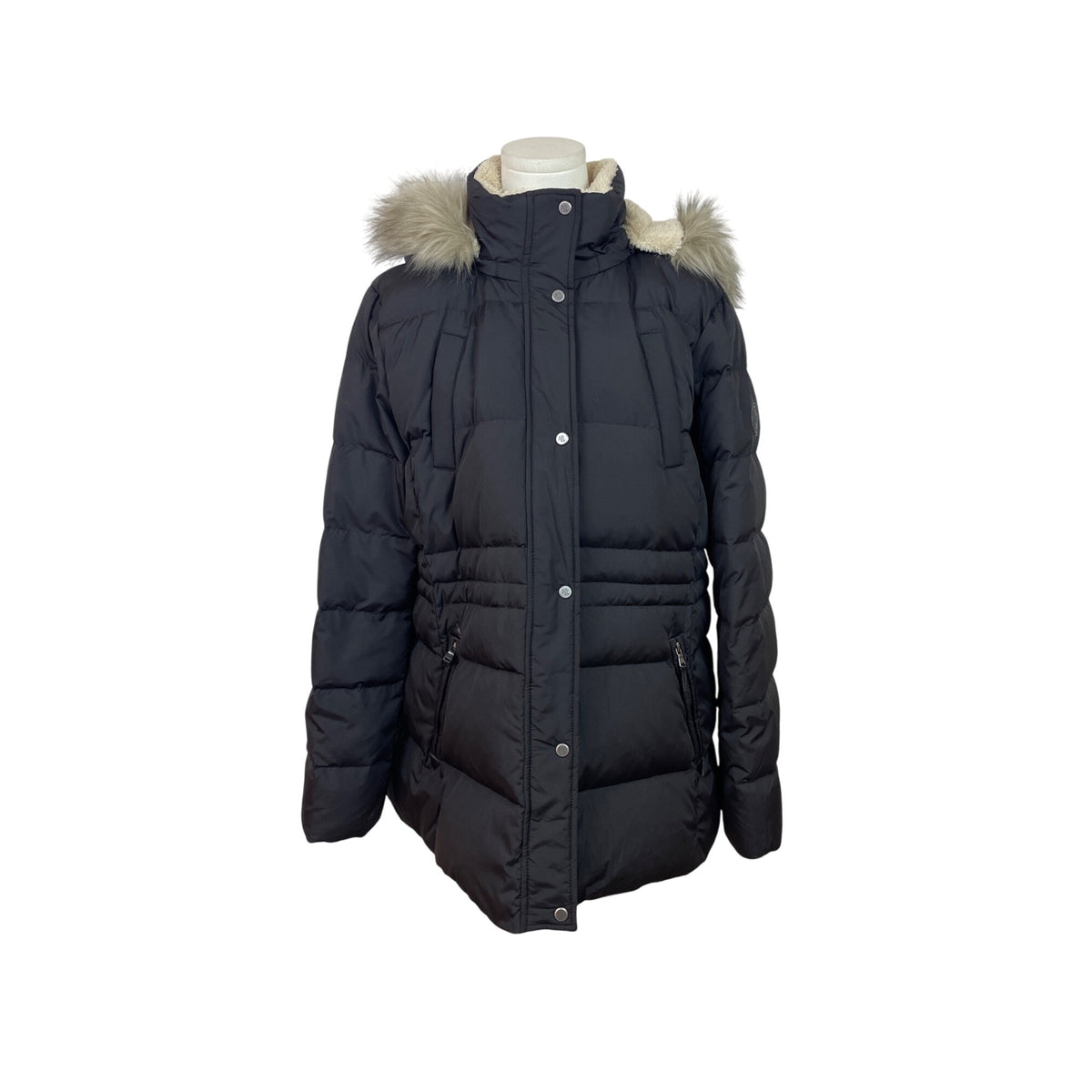 Lauren Ralph Lauren Black Puffer Coat W/Faux Fur Hood Womens Size XL