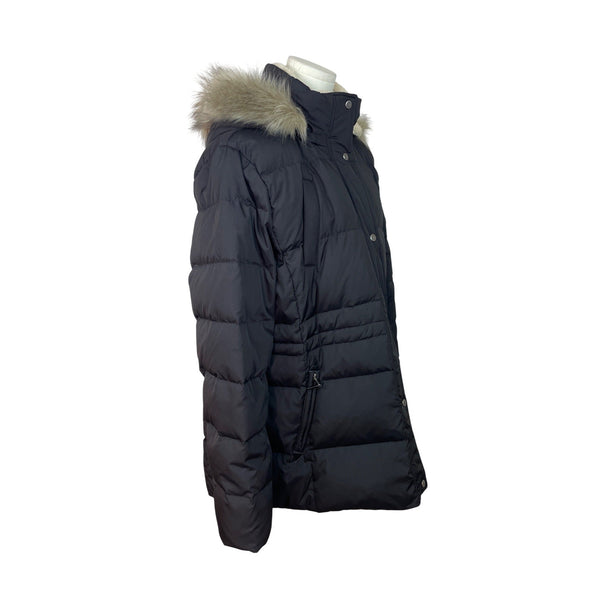 Lauren Ralph Lauren Black Puffer Coat W/Faux Fur Hood Womens Size XL