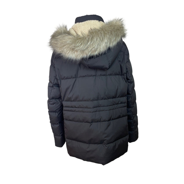 Lauren Ralph Lauren Black Puffer Coat W/Faux Fur Hood Womens Size XL