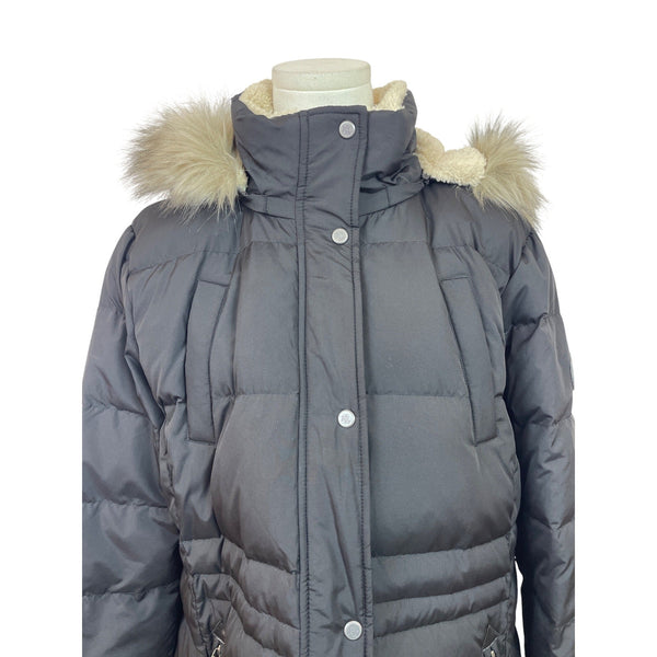 Lauren Ralph Lauren Black Puffer Coat W/Faux Fur Hood Womens Size XL