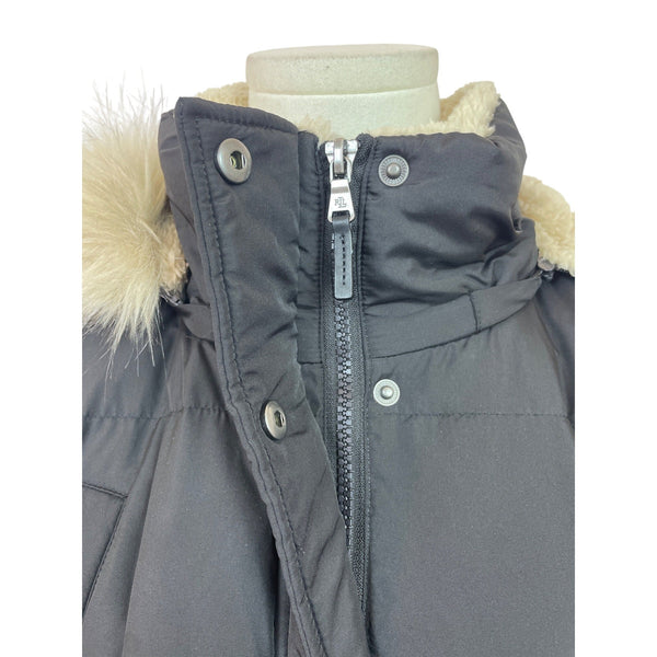 Lauren Ralph Lauren Black Puffer Coat W/Faux Fur Hood Womens Size XL