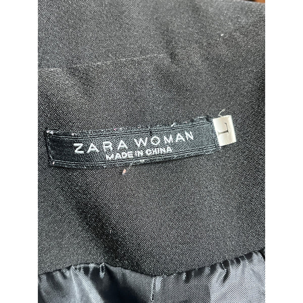 Zara Woman Black Polyester Single Button Blazer Jacket Lined Womens Size L