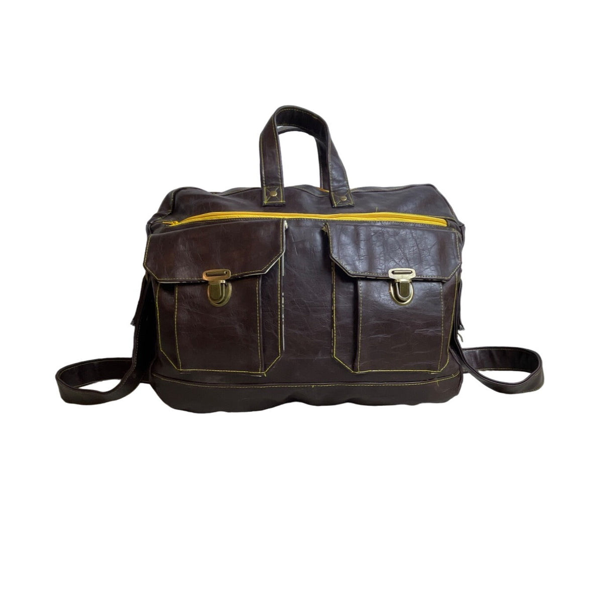 Unbranded Women's Brown Faux Leather Strapped Pilot Bag Sz L
