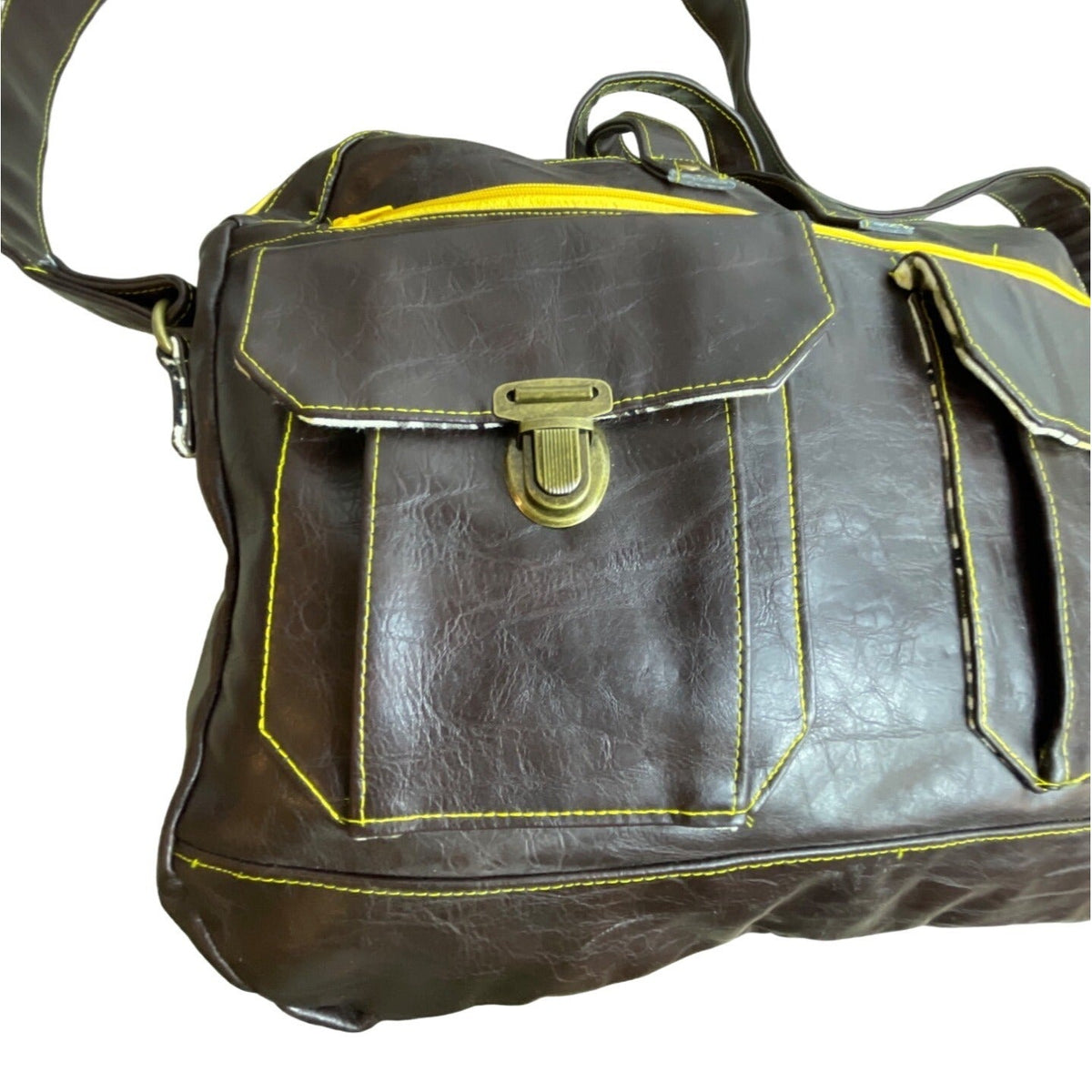 Unbranded Women's Brown Faux Leather Strapped Pilot Bag Sz L