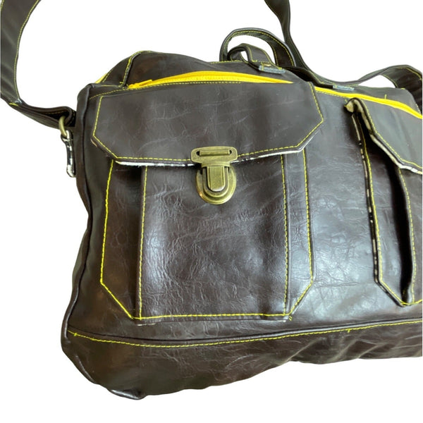 Unbranded Women's Brown Faux Leather Strapped Pilot Bag Sz L