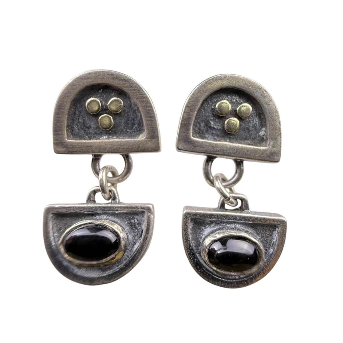 Sterling Silver 925 Women’s Black Onyx Artisan Dangle Earrings Unique Design