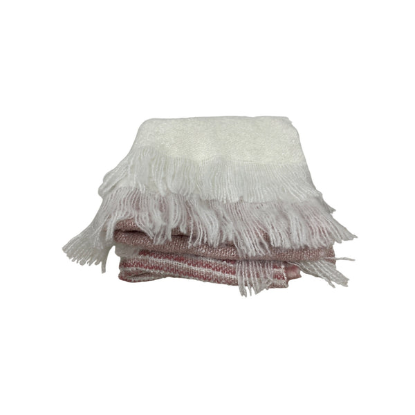 Lauren Conrad Womens White & Pink Acrylic/Polyester Fringe Scarf Approx 65"x15"