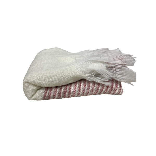 Lauren Conrad Womens White & Pink Acrylic/Polyester Fringe Scarf Approx 65"x15"