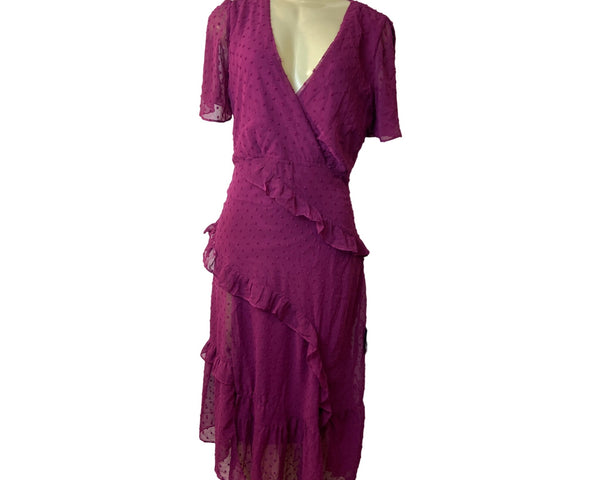 Lulus Women's Magenta Short Sleeve Wrapped Dress Sz M - NWT