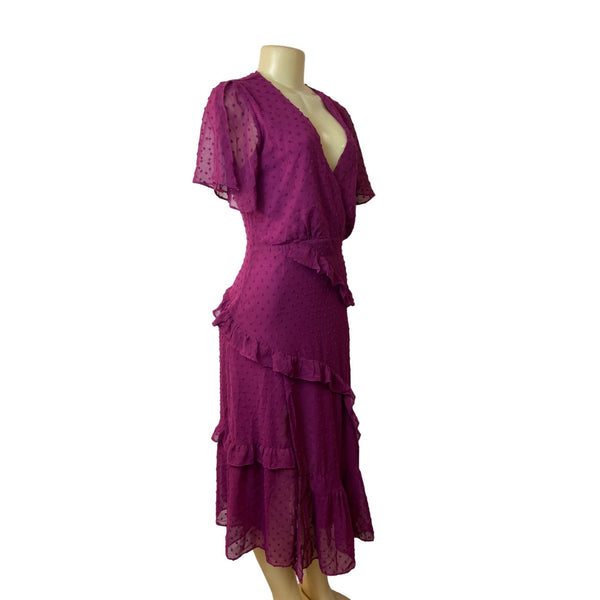 Lulus Women's Magenta Short Sleeve Wrapped Dress Sz M - NWT
