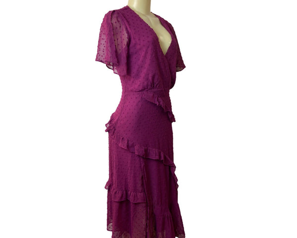 Lulus Women's Magenta Short Sleeve Wrapped Dress Sz M - NWT