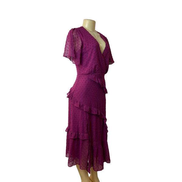 Lulus Women's Magenta Short Sleeve Wrapped Dress Sz M - NWT