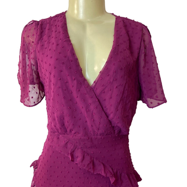 Lulus Women's Magenta Short Sleeve Wrapped Dress Sz M - NWT