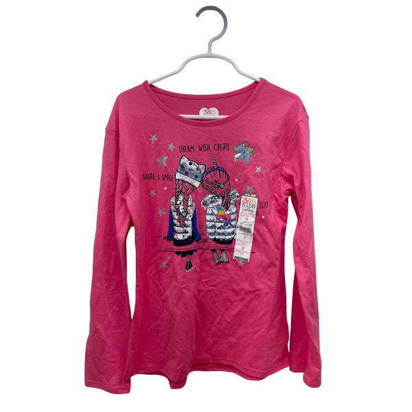 365 Kids Girls Pink Long Sleeve Graphic T-Shirt Unicorn & Stars Print Size 8